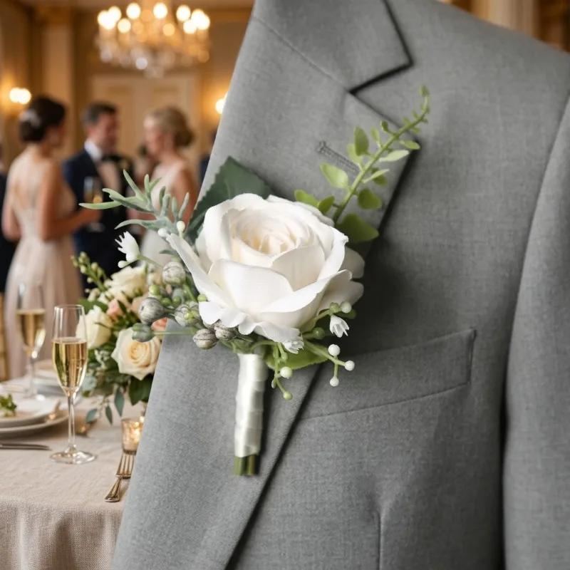 

Artificial Rose Boutonniere for Men's Suit, Elegant Wrist Corsage Wedding Accessories