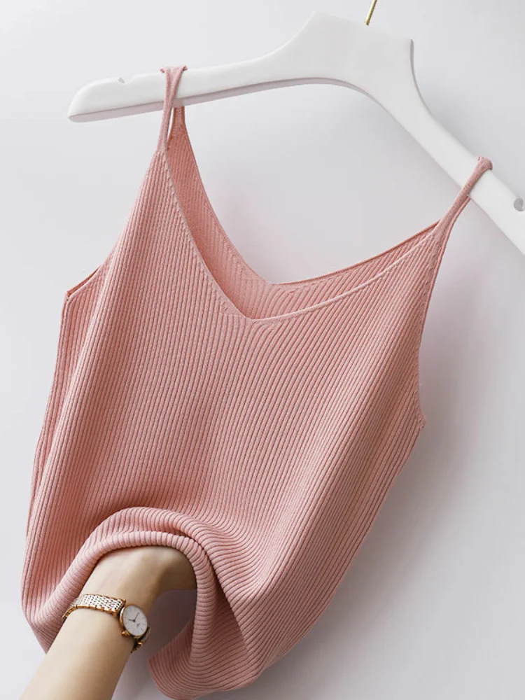 

plus Size Strap Vest Women's Inner Wear ort V-Ne Ice Silk Sexy Knitted Comfortable Top Casual Versatile Knitwear