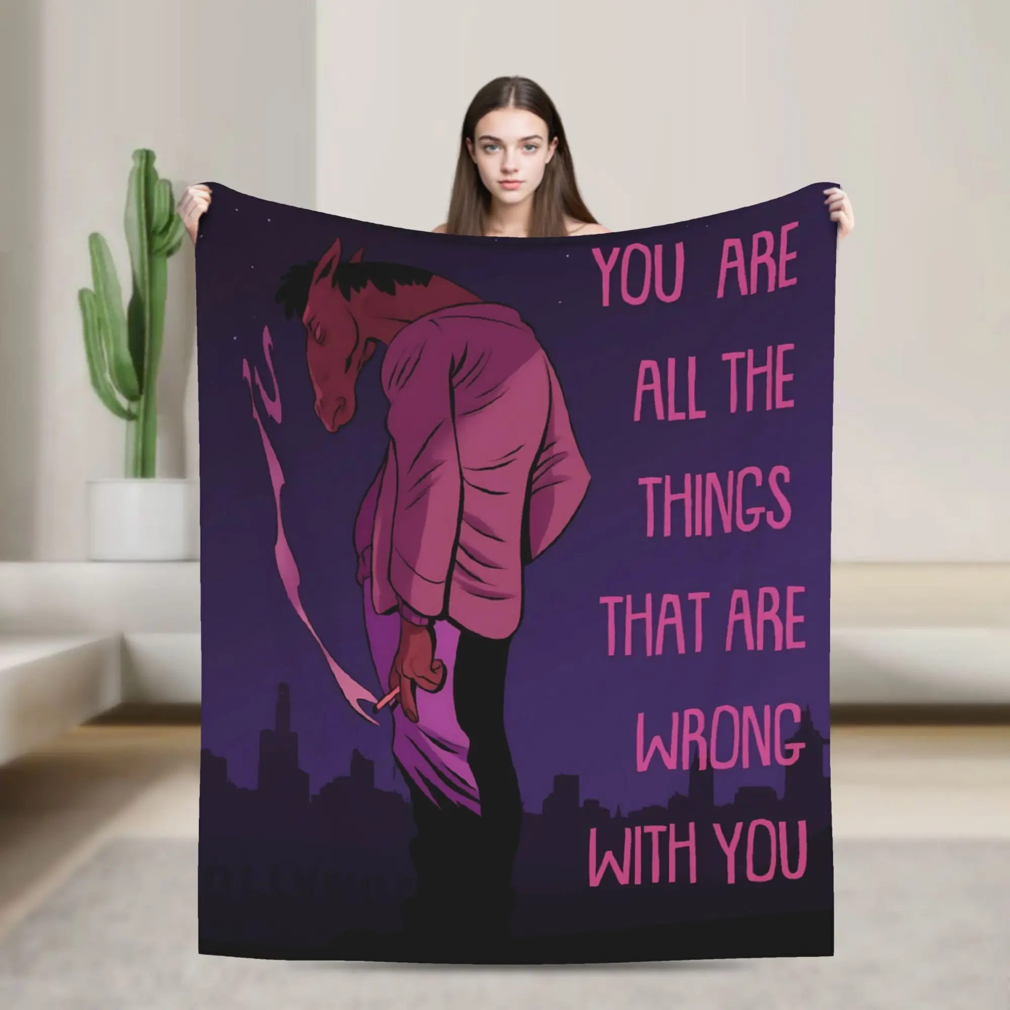 Raw BoJack Horseman Emotional Portrait Blanket  Super Warm Novelty Plush Bedding Throws For Living Room Bedspread Bed Cover