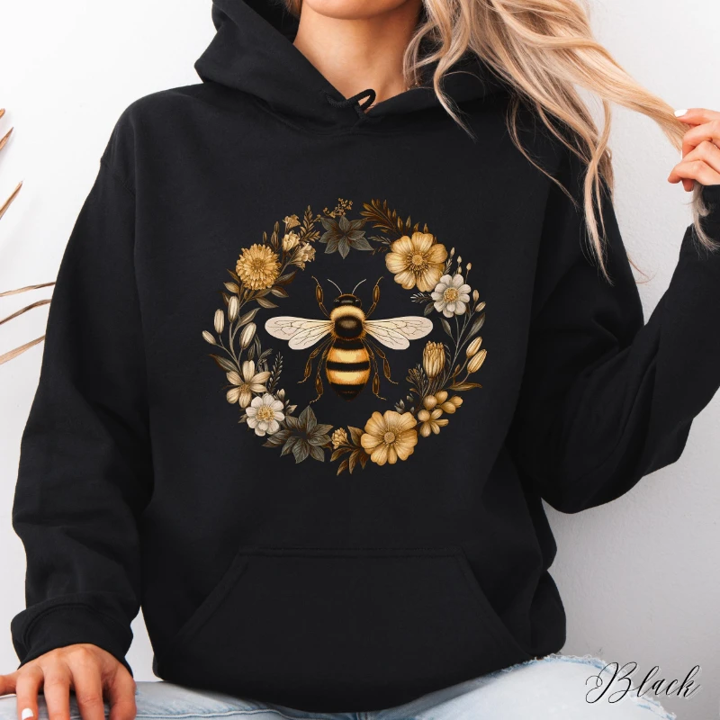

Bumble Bee Hoodie, Floral Bee Sweatshirt, Boho Clothes, Cottagecore Insect and Flower Hoody, Vintage Aesthetic Hippie Clothes
