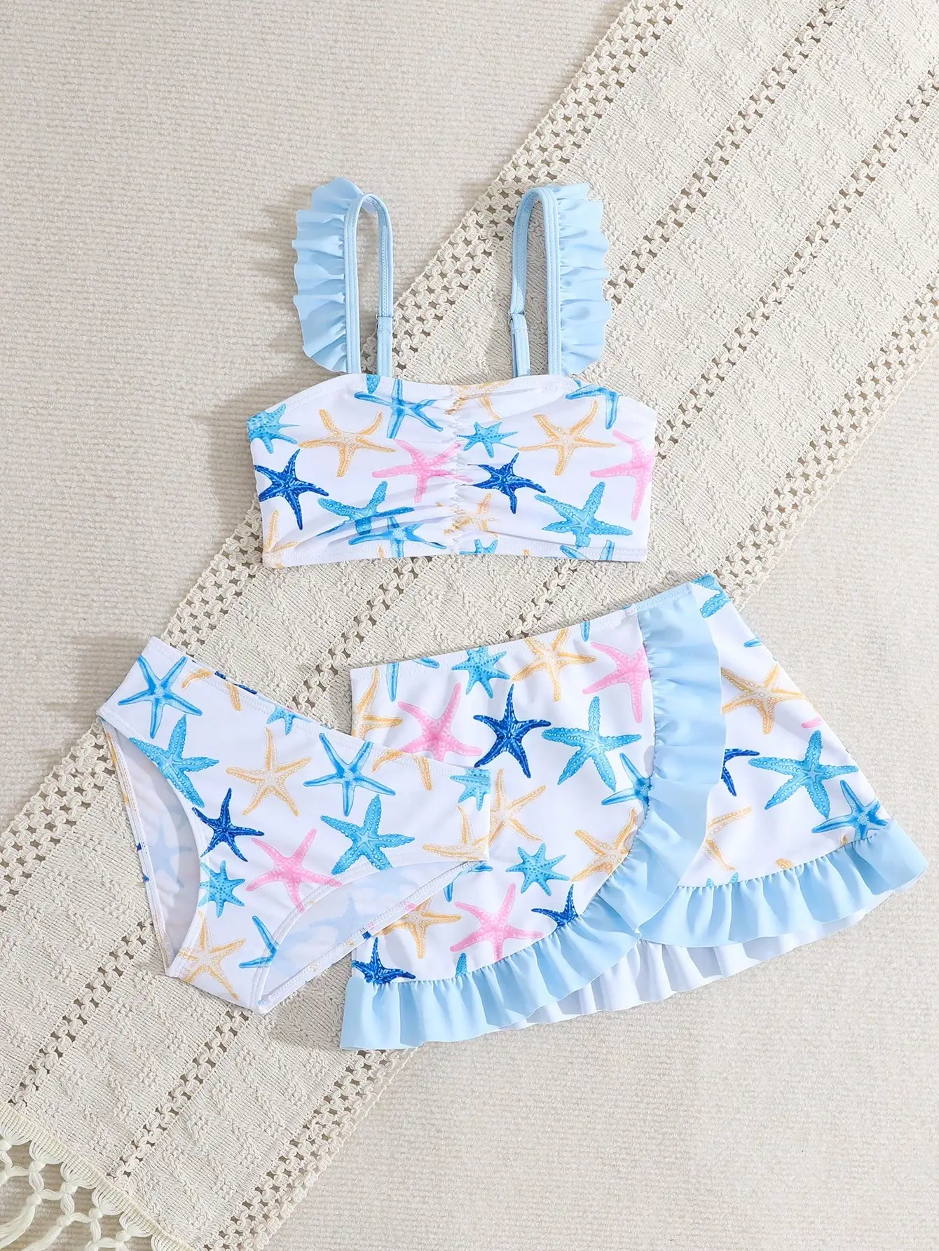 

Женский комплект бикини из 3 предметов с принтом морских звезд и рюшами