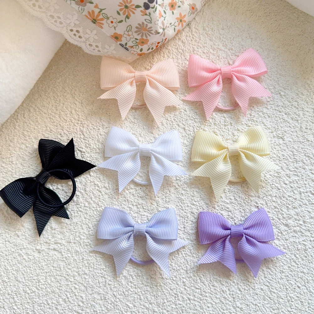 20Pcs/lot Grosgrain Ribbon Pigtail Bows Elastic Hair Ties Hair Bands Holders New Year Hair Accessories for Baby Girls Gift