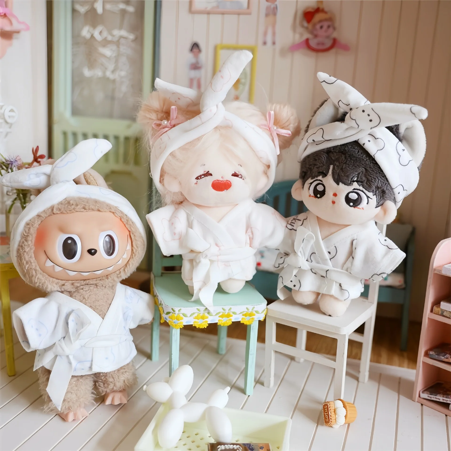 10cm Doll Clothes 17cm Labubu Doll Clothes Outfit Plush 3PC Bathrobe Set Doll Accessories Changing Dressing Game Fans Toys