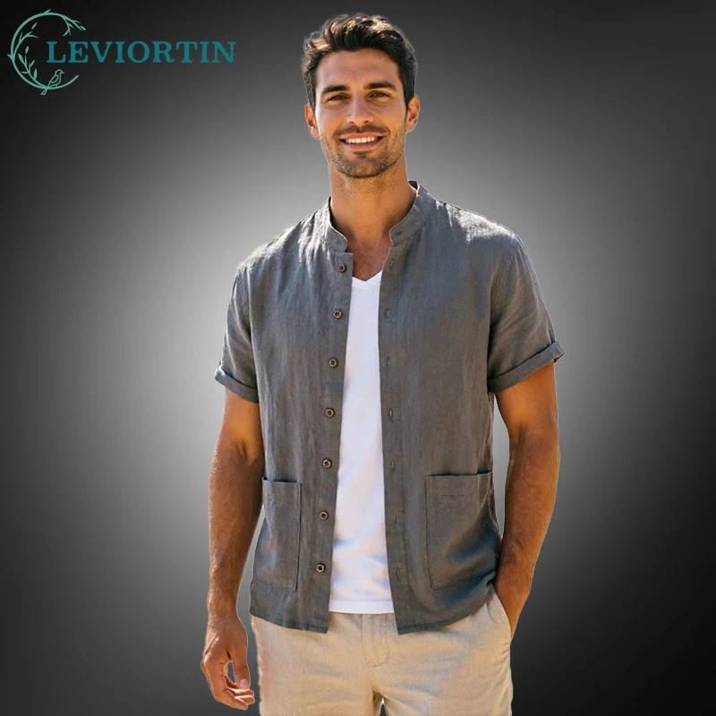 

Vintage Casual Men Linen Shirts Japanese Style Short Sleeve Blouse Tops Urban Thin Breathable Holiday Beach Shirts Man Clothing