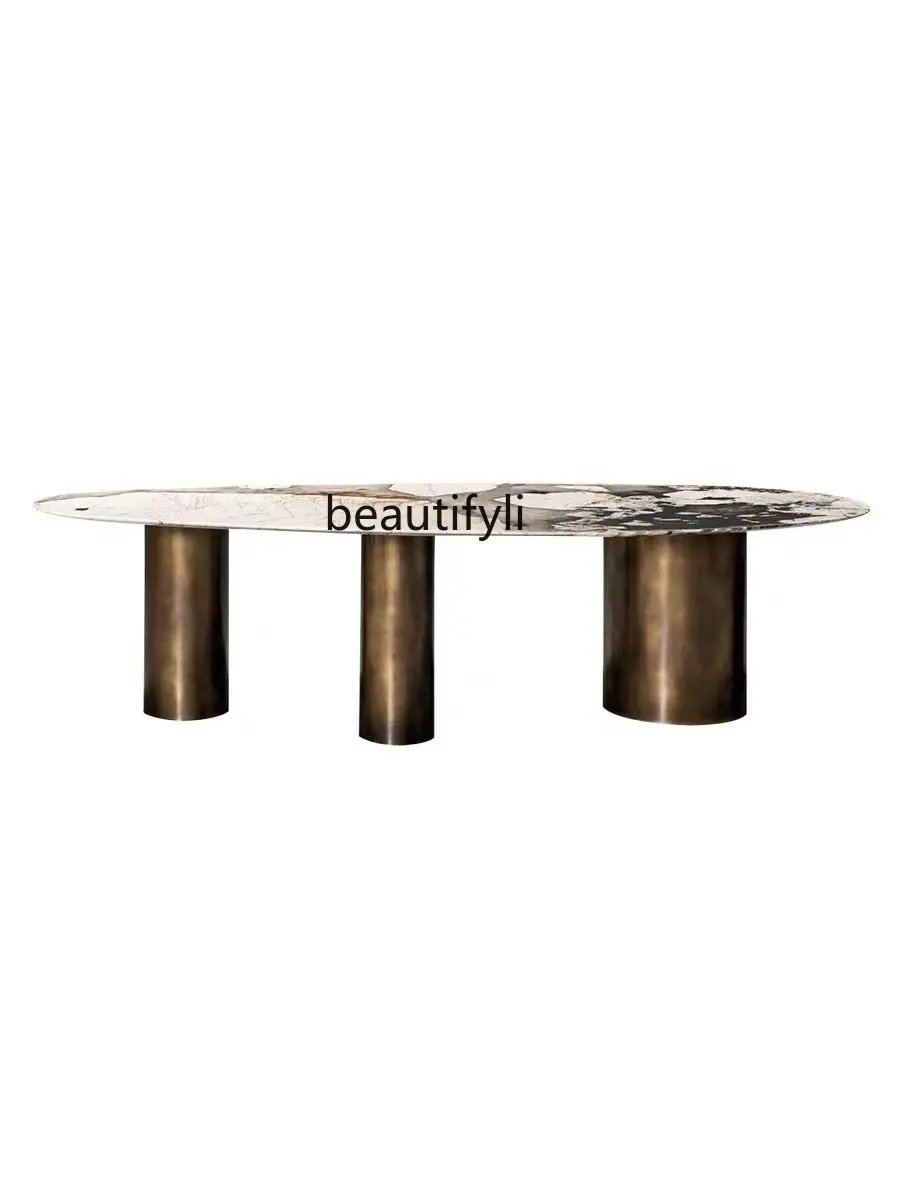 zq Water Drop Luxury Stone Dining Table Italy Light Luxury Villa Mansion Large Flat Oval Luxury Stone Dining Table