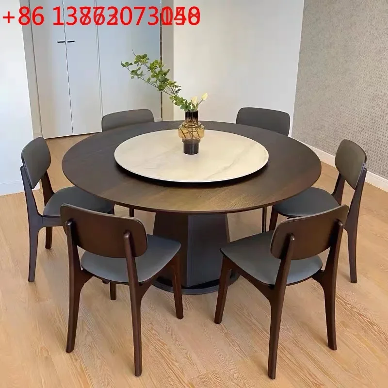 

Nordic solid wood round table simple and creative round household dining table with turntable dining table