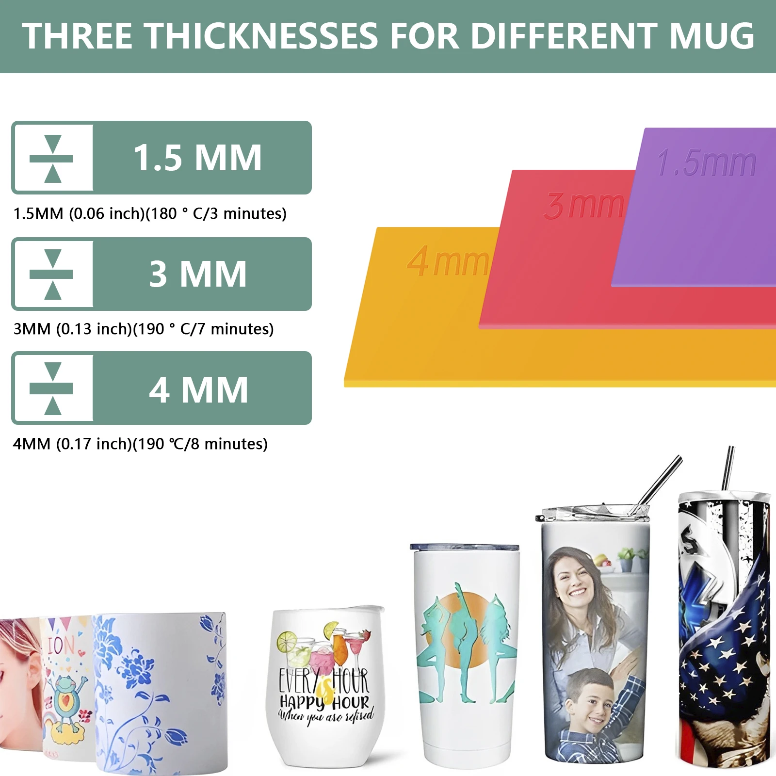 3Pcs Sublimation Tumbler Wrap Silicone Sheets with Mug Press Bundle Accessories For Heat Press Sublimation Machine