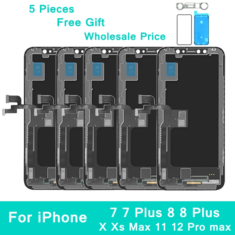 Pantalla Oled LCD para iPhone, 7, 8 Plus, X, Xs, 11, 12 Pro Max, X, Max XS, 11 Incell, lote de 5 unidades