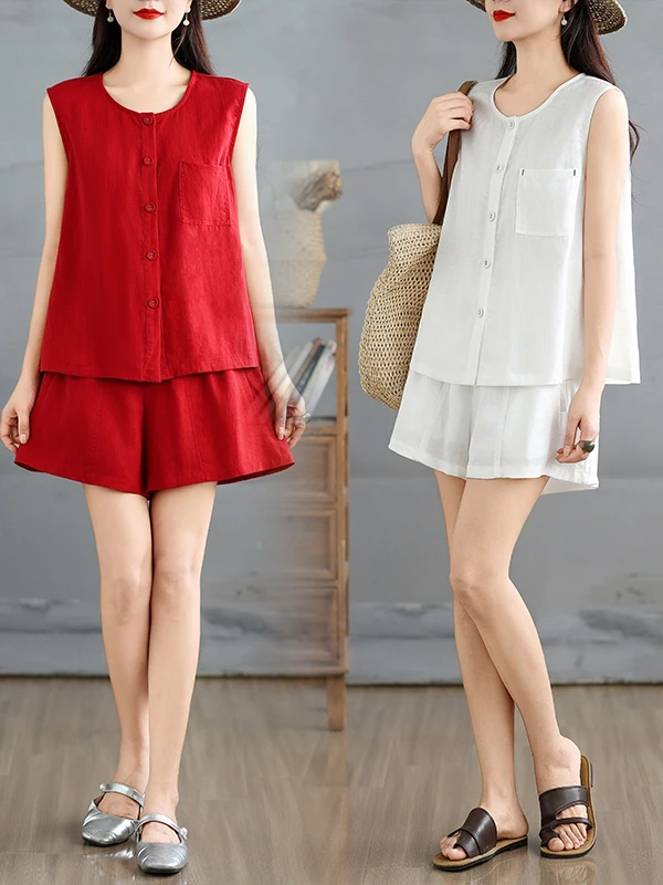

Summer Faionable Casual Svel Women's Set ort Pants Top Two-Piece Cotton Blend Comfortable Breathable Ensemble