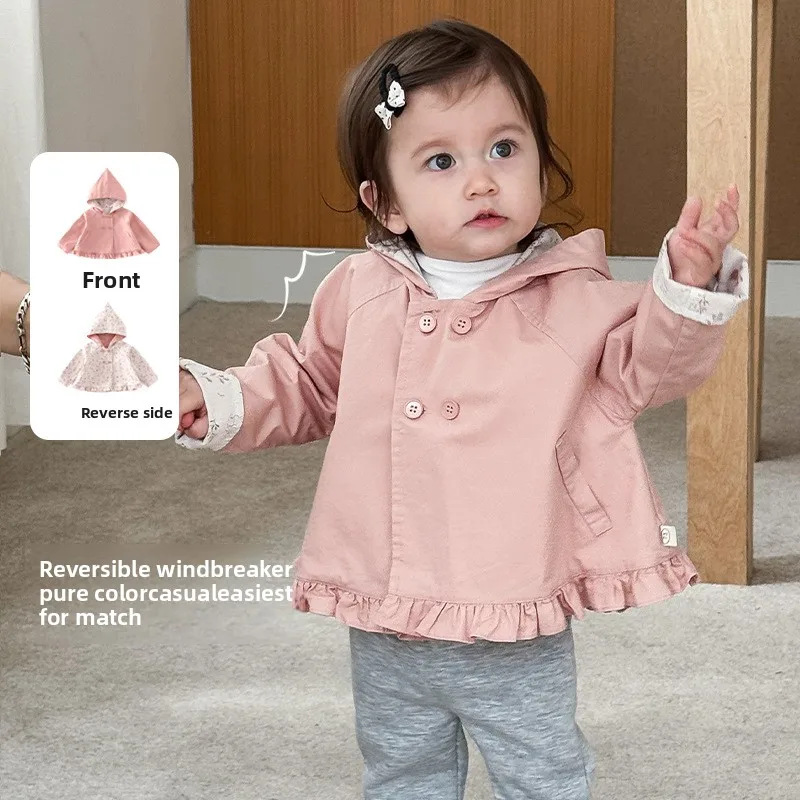 

Girls' Hooded Windbreaker 2025 New Autumn Style Baby Stylish Edge Floral Coat Children's Korean Version Autumn Outfit