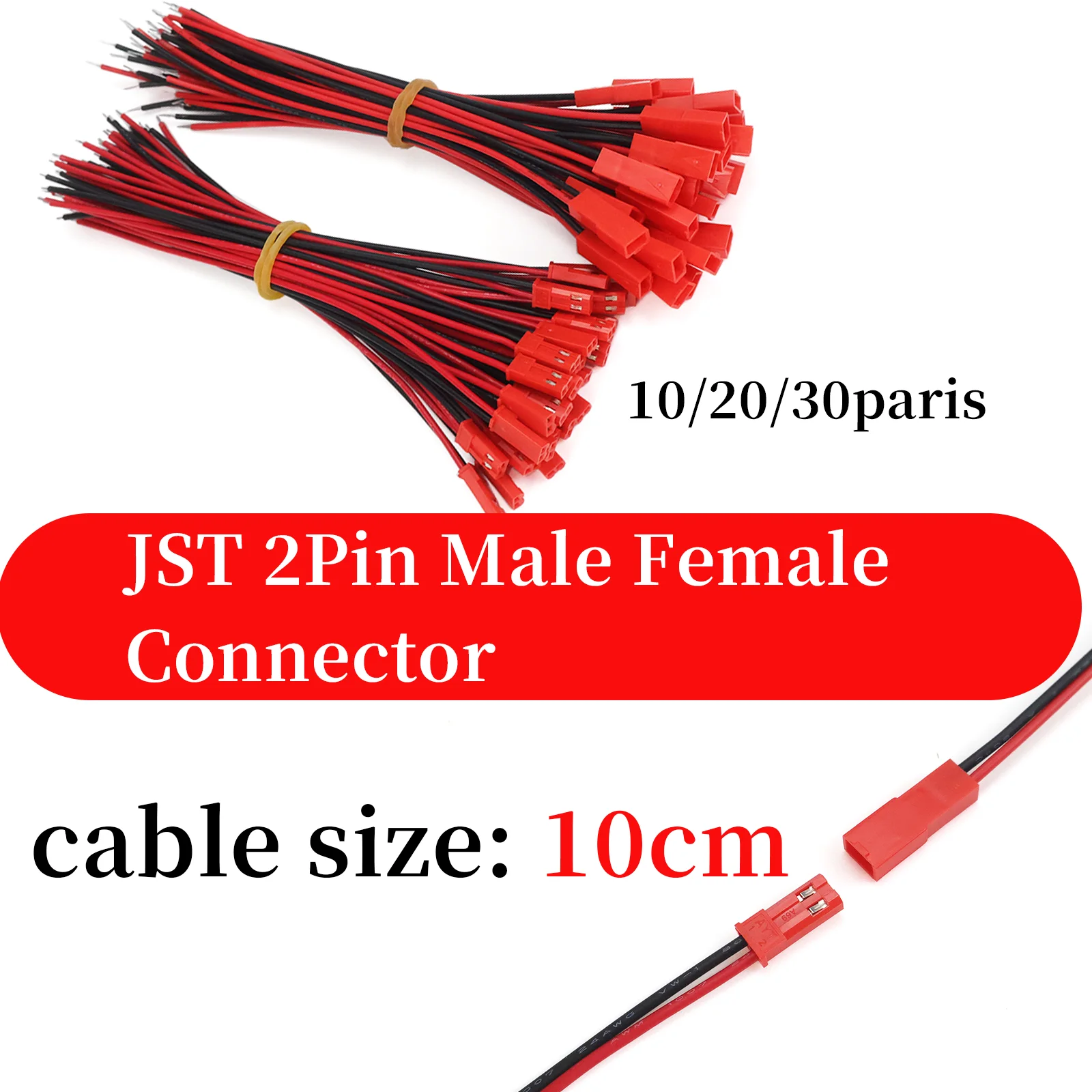 10Pairs JST Plug Connector 2 Pin Male Female With Wire Cable 20AWG 15cm DIY for RC Toy Battery LED Lamp Strip Drone Adapter