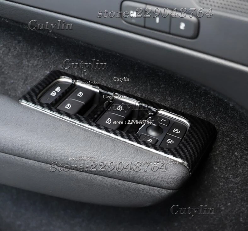 Panel de control de la puerta para el kit de molduras interiores Volvo XC40 de fibra de carbono, con textura de fibra de carbono negro para los modelos 2019-2021.