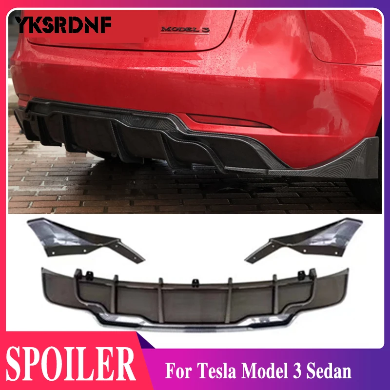 Dla Tesla Model 3 Sedan 2017-2019 4-drzwiowy tylny zderzak Dyfuzor Warga ABS Włókno węglowe Wygląd bocznego rozdzielacza Osłona płyty Pokrywa podbródka