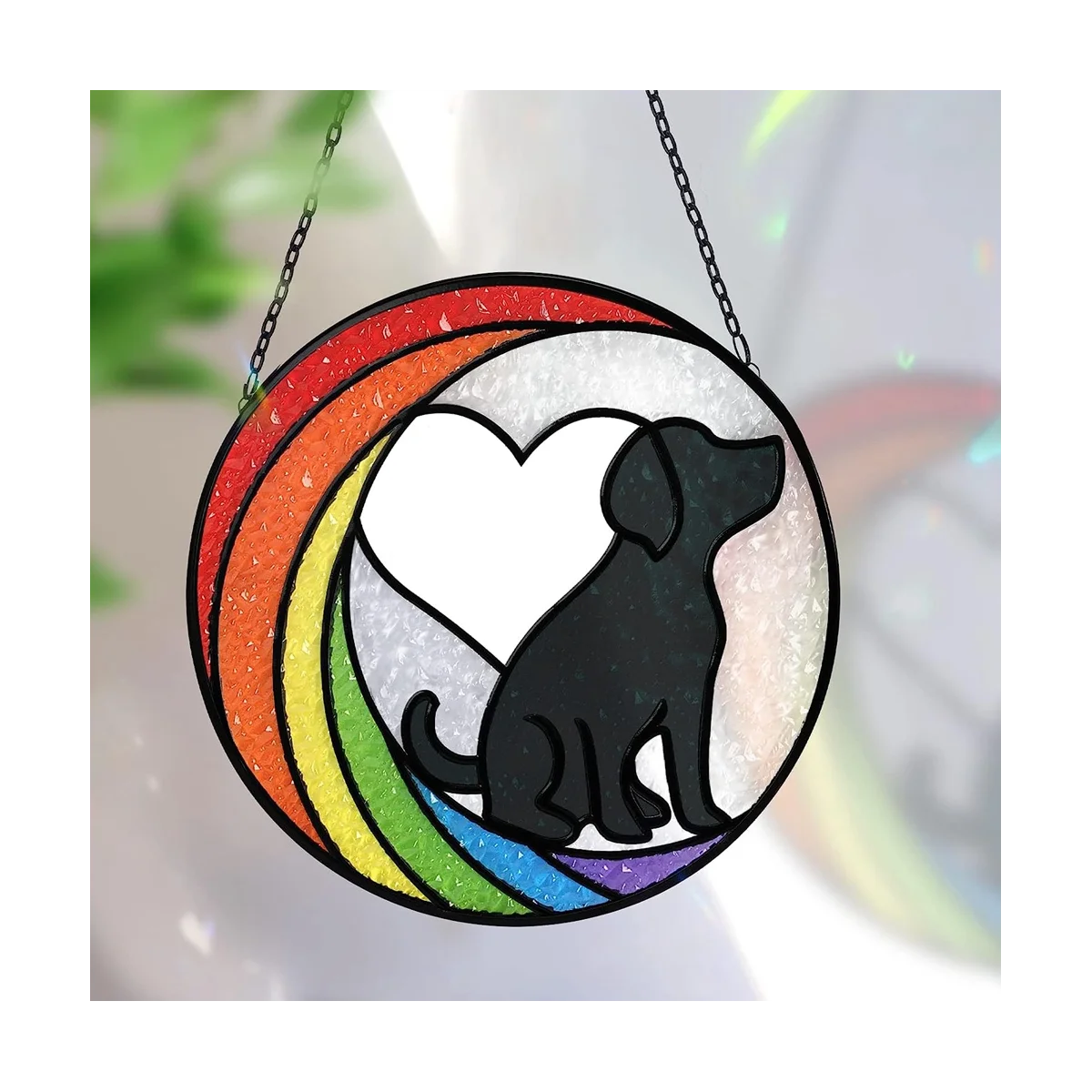 Dog Memorial Gifts Stained Glass Window Hanging Rainbow Bridge Sun Catcher for Dog Lovers Pet Present