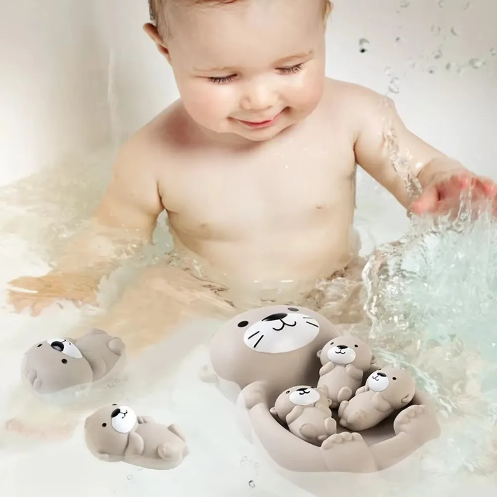 

New Soft Silicone Baby Toy Bathroom Toys Sealed Floating Otter Family Set Cognitive Otter Bath Toy For Kids Gifts