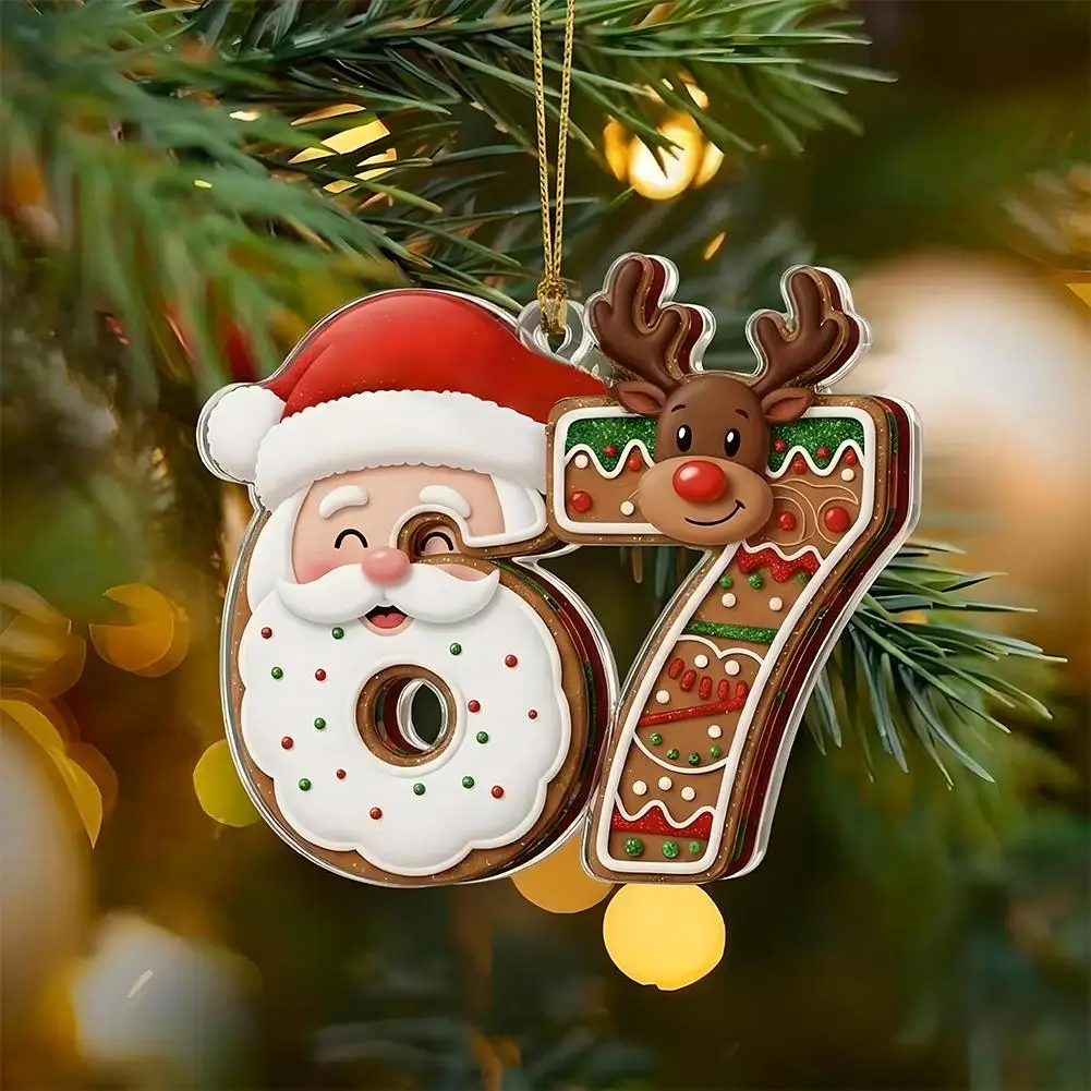 عيد الميلاد 67 الاكريليك زخرفة سانتا يقول ستة سبعة عيد الميلاد زخرفة 2025 2D الاكريليك مضحك 67 ميمي الحلي الجدة 6 7 ديكور