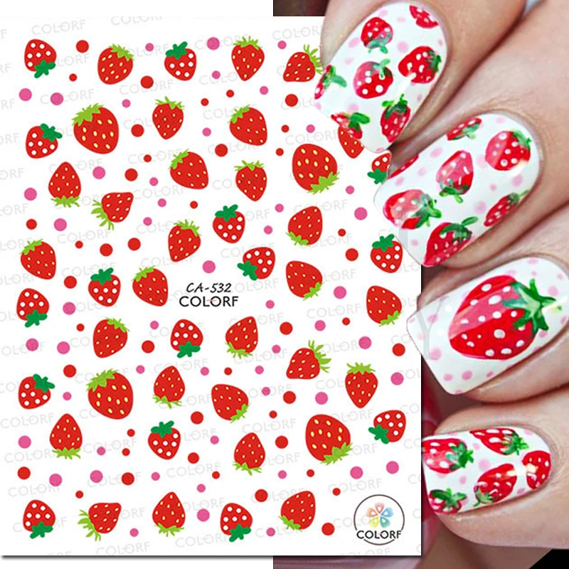 3d Nails Art Adhesive Sliders Summer Cherry Strawberry Melon Fruits Flowers Decals For Nails Decorations Manicures