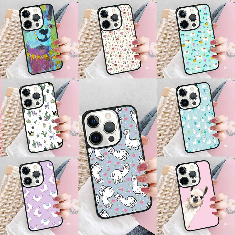 Cartoon Alpaca Llama Soft Phone Case Cover for iPhone 16 Promax 15 Pro 13 14 Plus 11 12 Mini XR XS MAX Coque