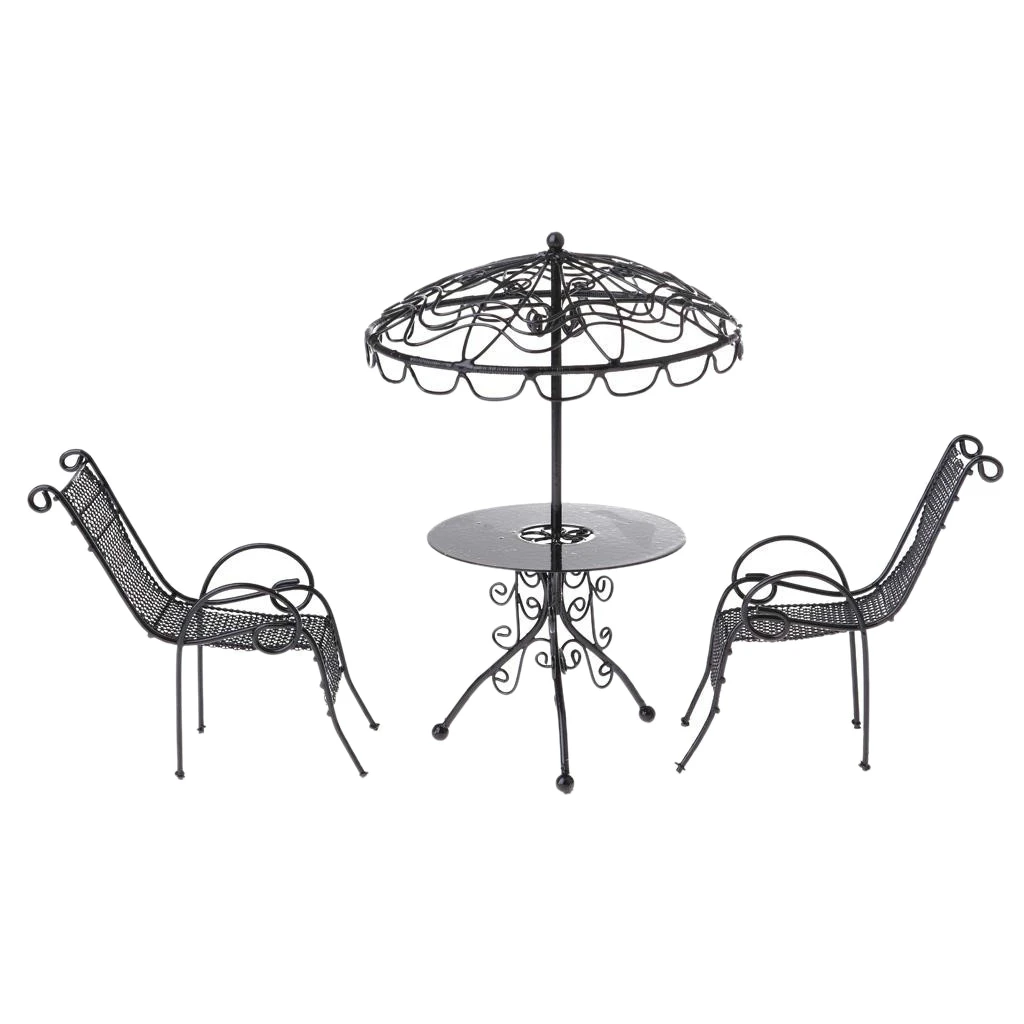 1/12 Miniature Tables Chairs Leisure Outdoor Garden Scene Model Metal Table and Chair Model Gift Black