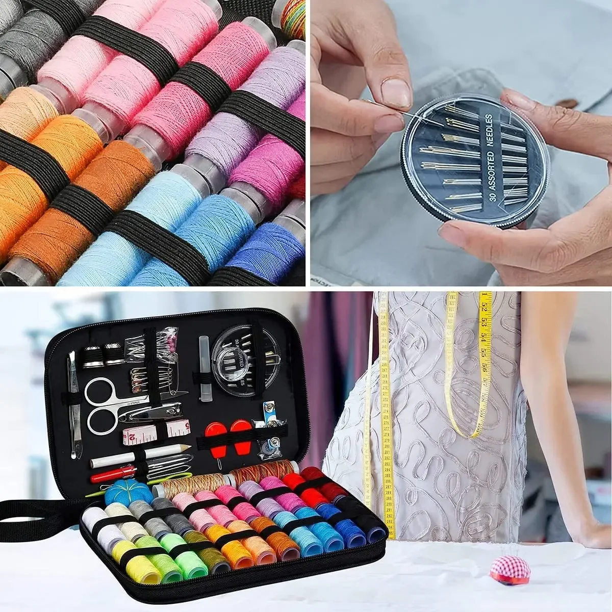 Sewing Kit with Case Portable Sewing Supplies for Home Traveler Adults Beginner Contains Thread Scissors Needles Measure Etc