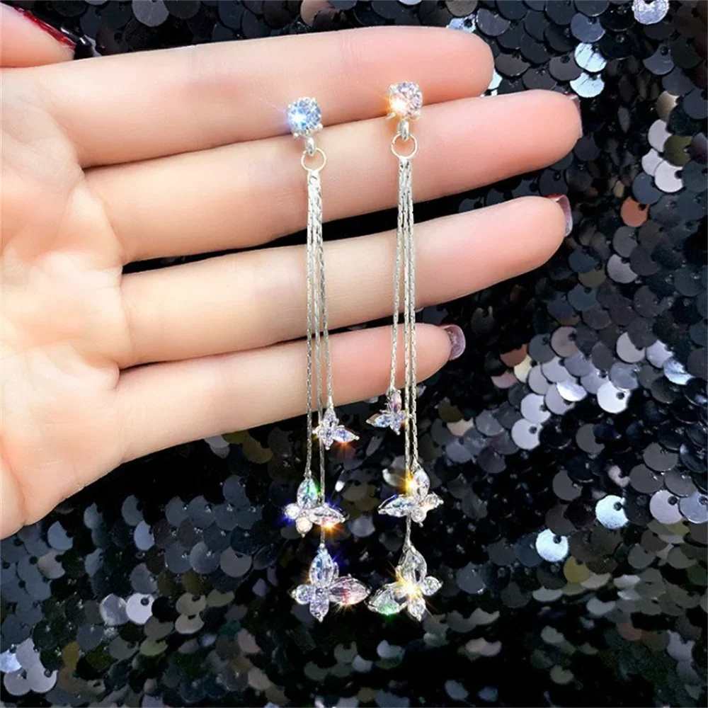 وضع الكورية الزركون Schmetterling Quaste Ohrringe Trend ige Kristall Silber Farbe Strass Anhänger Ohrringe Party Schmuck