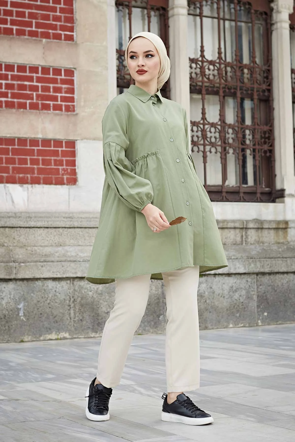 Handle Pleated Poplin Shirt SAG Mint