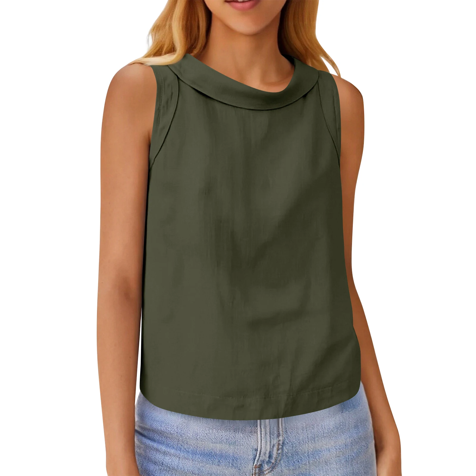 Crop Blouse Linen - Tank-Top-Bluse aus Baumwolle und Leinen, ärmellos,