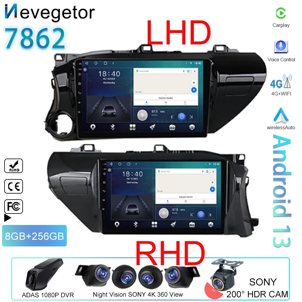 

Car Android For Toyota Hilux Pick Up AN120 2015 - 2020 LHD RHD 5G WIFI GPS Navigation Stereo Auto Radio Multimedia No 2din DVD