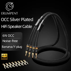 ERUMPENT OCC Plated Silver HiFi Speaker Cable Hi-end Gold Plated Banana Spade Y Convertible Plug Professional Loudspeaker Wire