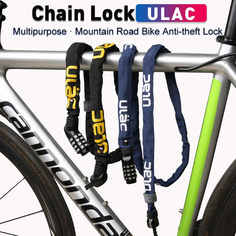 ULAC 1m/1.2m Bike Lock Anti-Theft Steel Chain Cable Lock 4-Digit Password Portable Scooter E-Bike Security Lock Bicycle Padlock