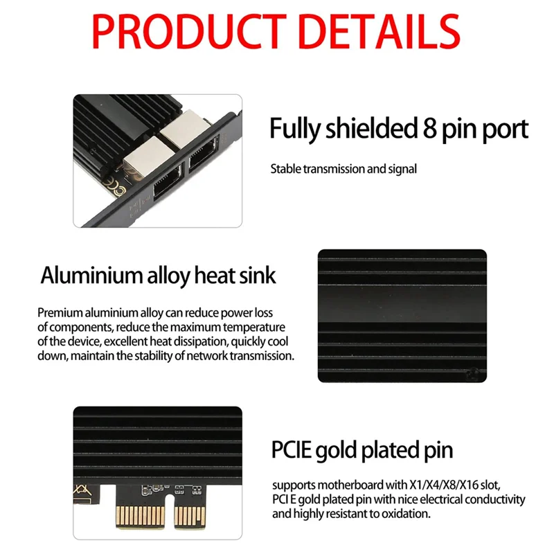 AC56-2500Mbps Pcie To RJ45 I226-V 네트워크 카드 2.5G 기가비트 이더넷 듀얼 포트 100/1000/2500Mbps 데스크탑용 네트워크 카드