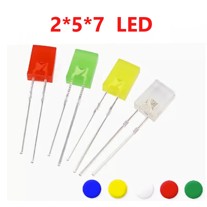 100PCS High Brightness 2*5*7 2*3*7 Square Light Emitting Diode LED Lights white hair white red yellow blue green emerald green r