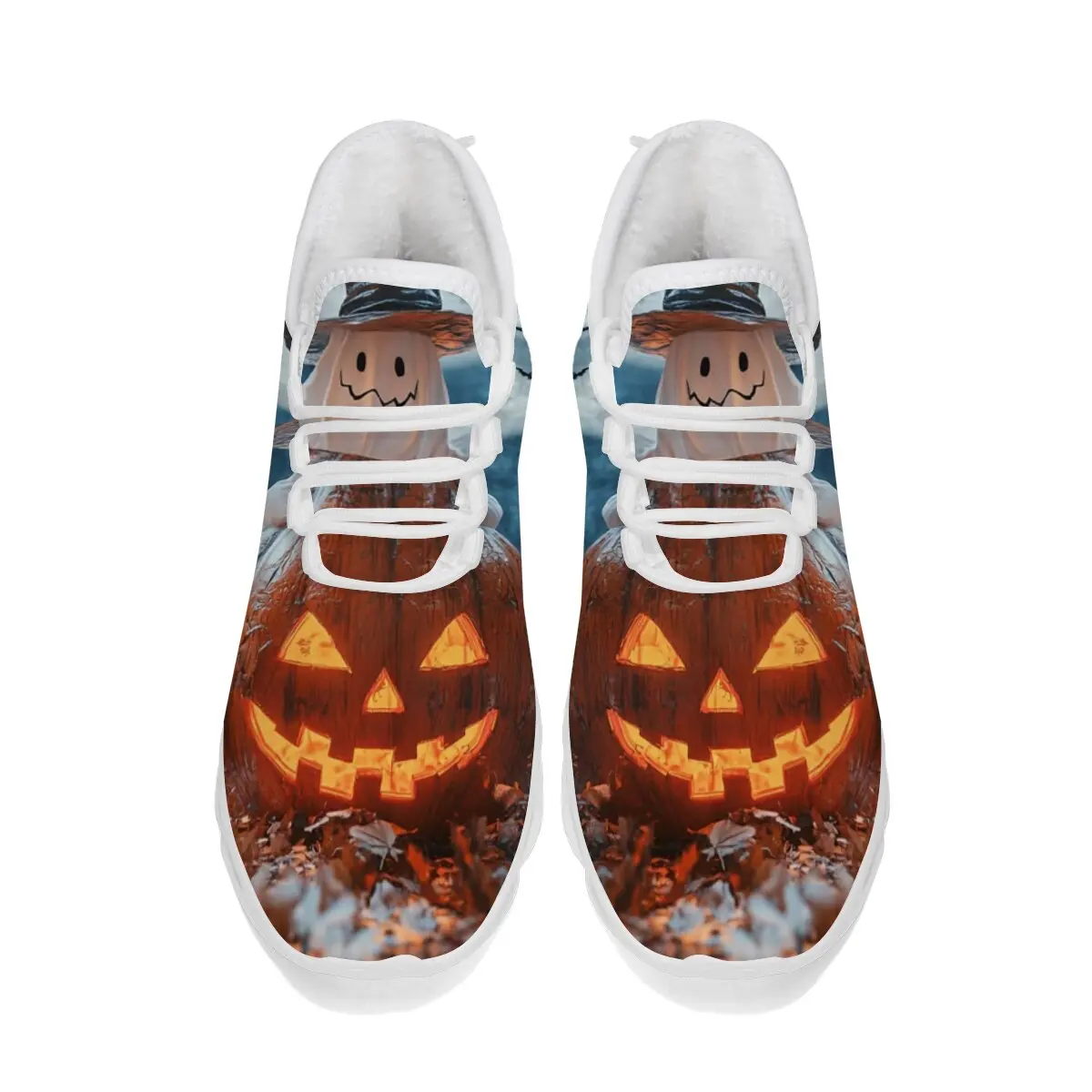 

New Parent-child Shoes Lightweight Fly-woven Color-blocking Pumpkin Pattern Halloween-themed Festive Horror Lace-up Sports Shoes