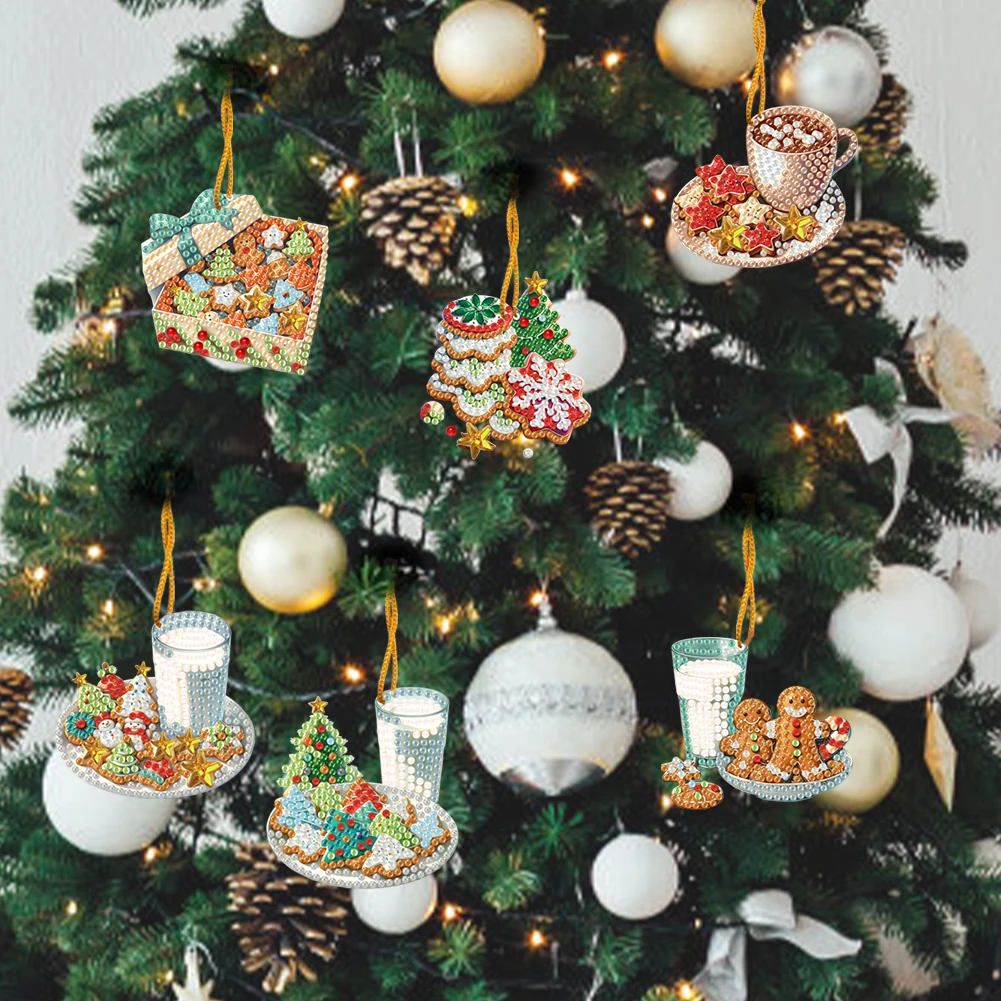 

6pcs Xmas Food 2D Flat DIY Diamond Painting Art Pendant Wall Door Decoration