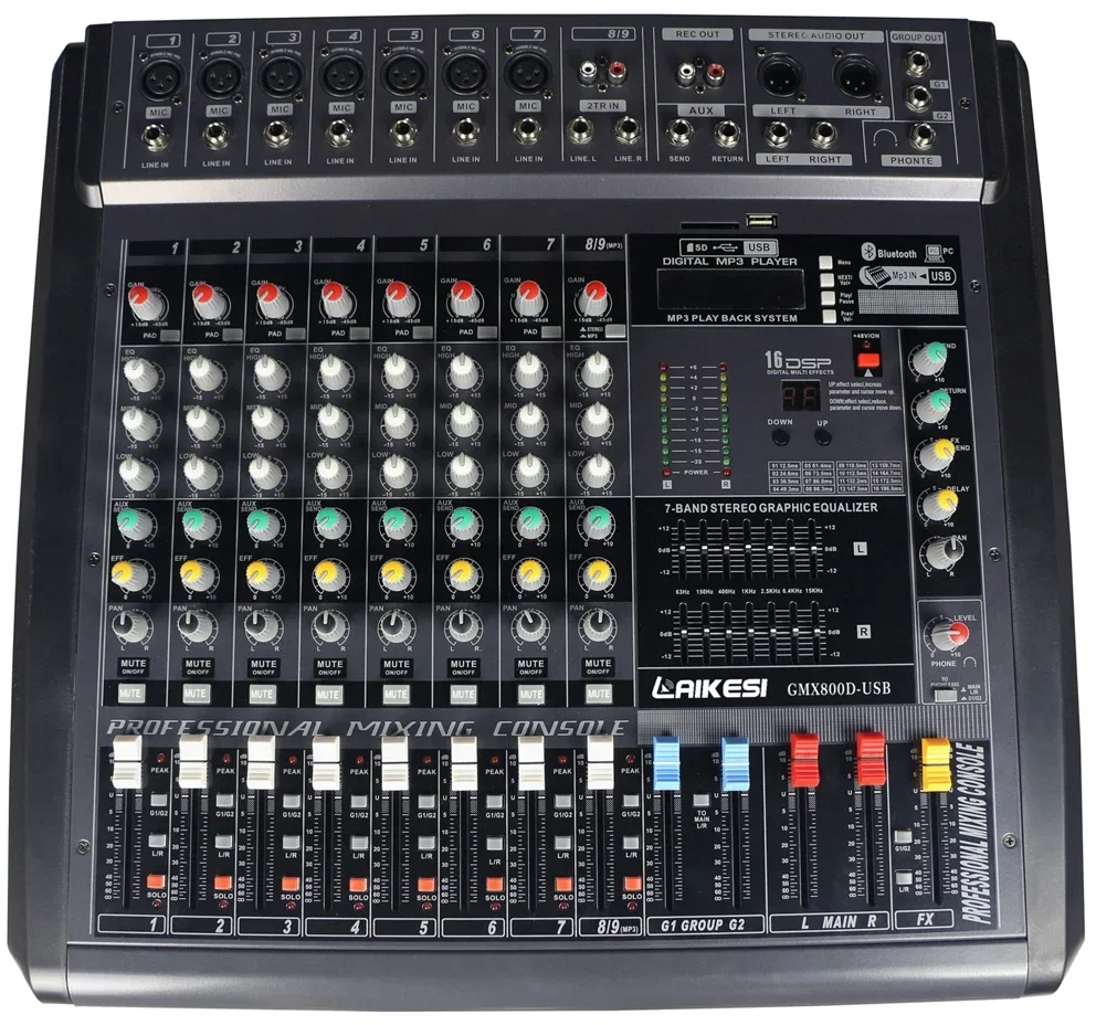 GMX800D with PC connection powered audio mixer with amp