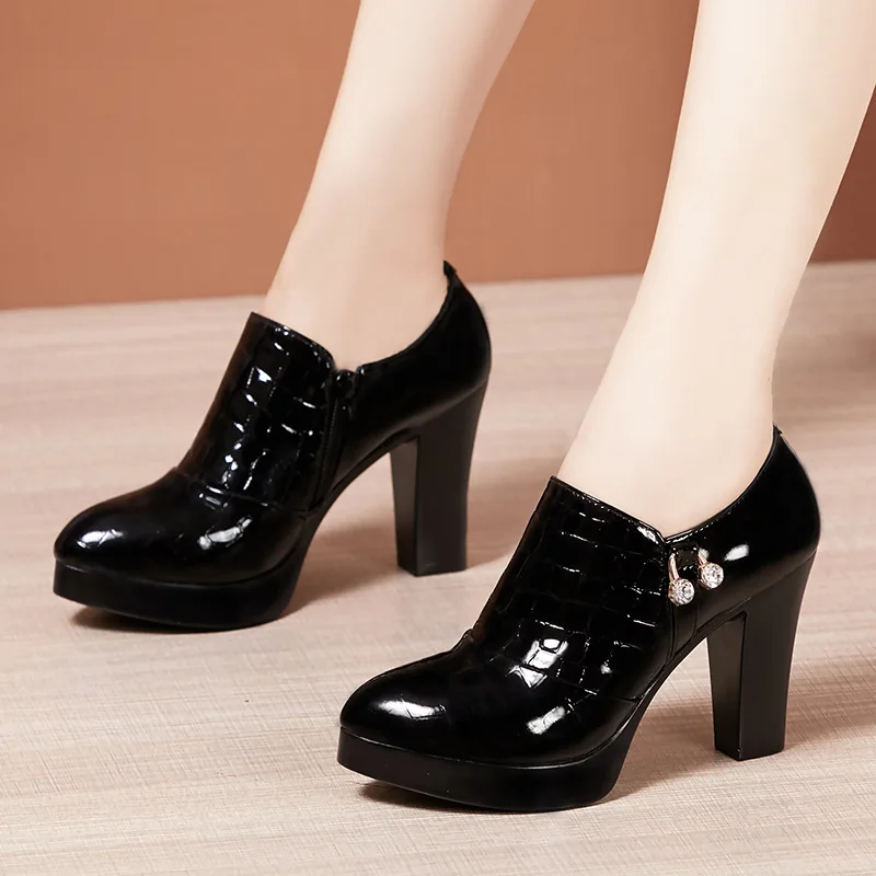 2023 New Deep Mouth Women Platform Pumps Patent Leather Women Shoes High Heels Shoes Ladies Office Shoes Boots Plus Size 32-43