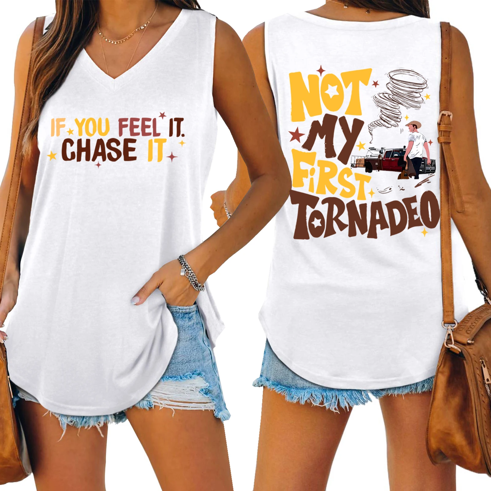 If You Feel It chase It Glen Powell Not My First Tornado Twisters 2024 V-Neck Tshirt for Women