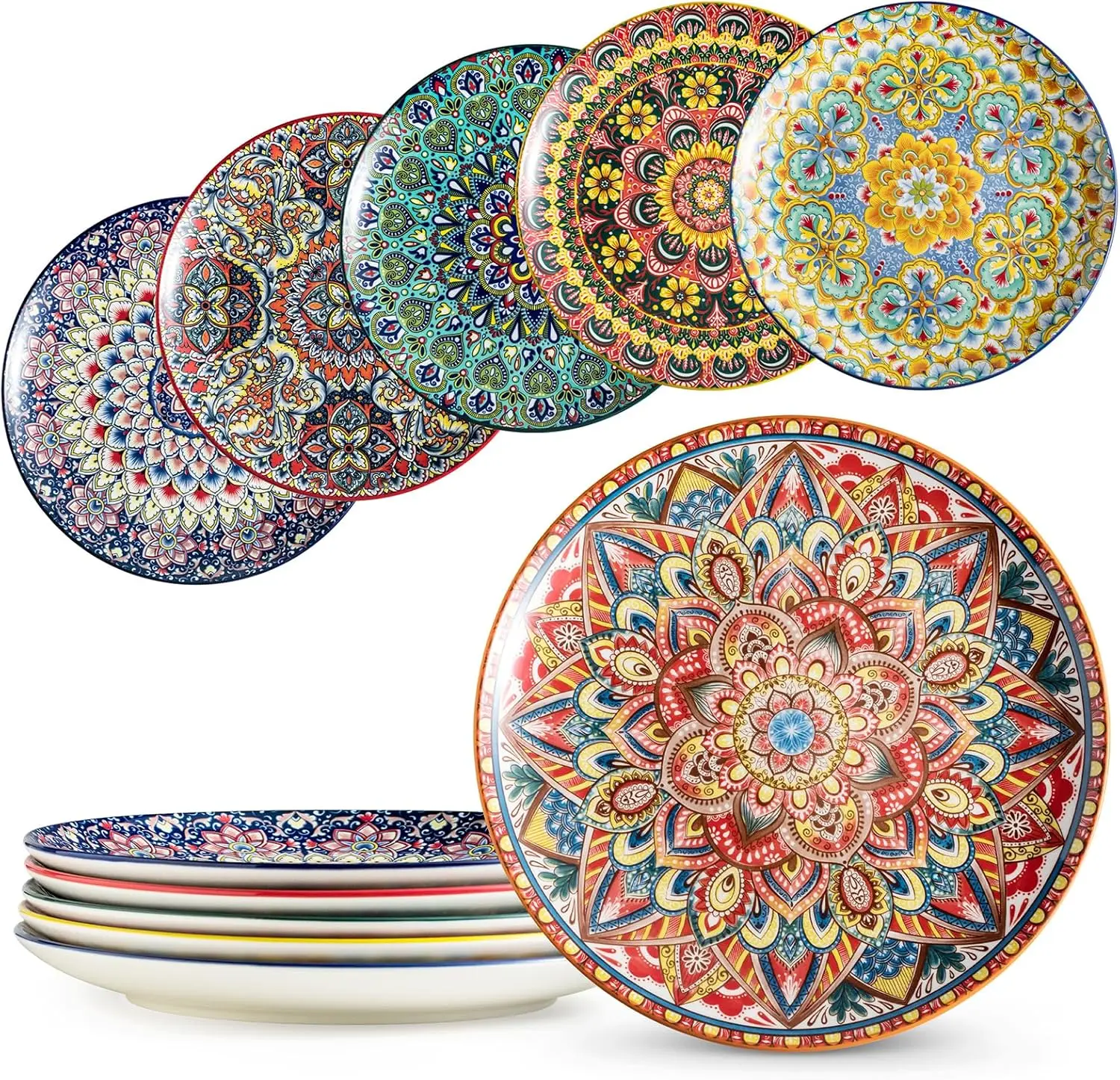 

Dinner Plates set of 6, 10.5 Inch Large Dessert Salad Plates for Pasta, Steak, Snacks, Colorful Porcelain Serving Dishes