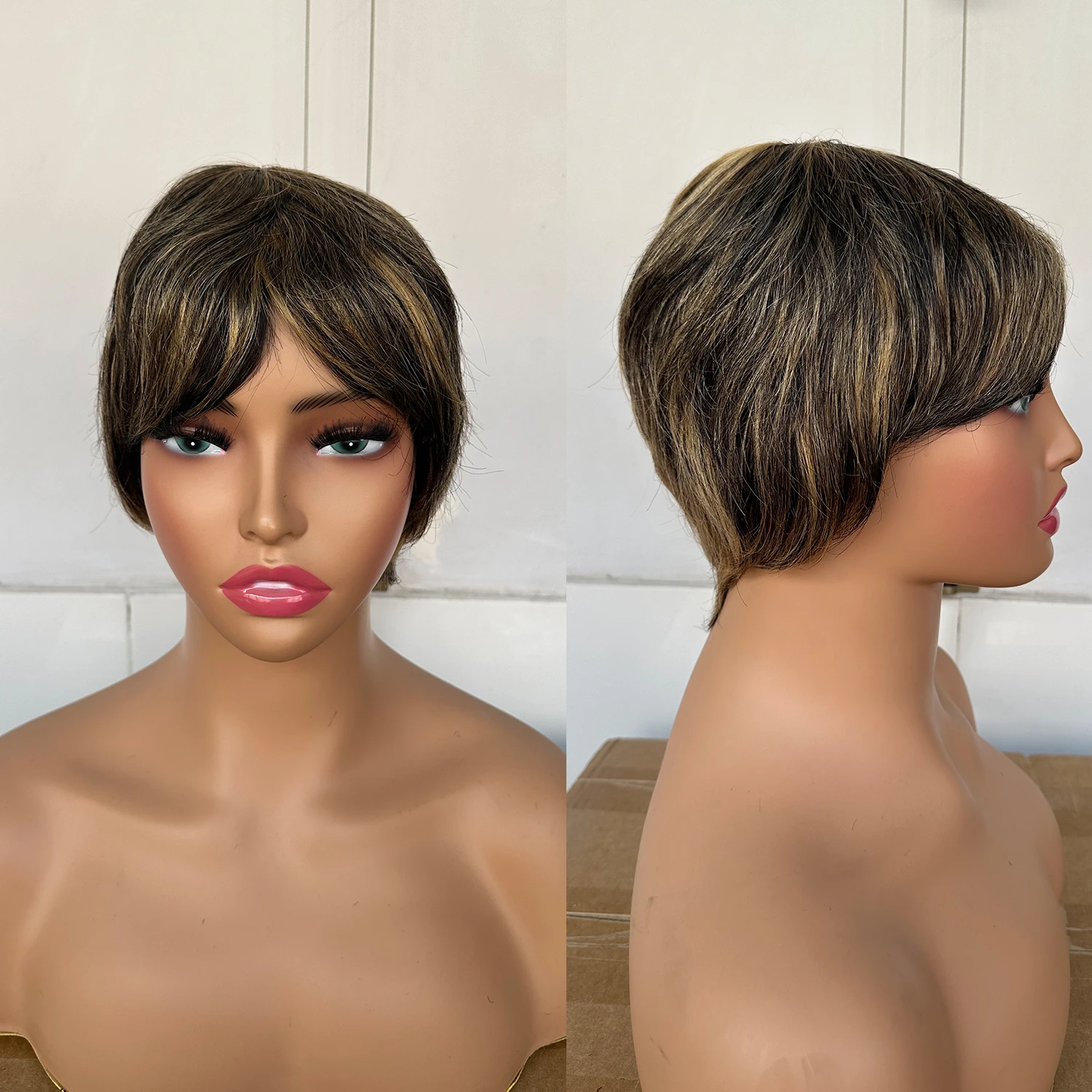 Short Human Hair Wigs, Pixie Cut Straight for Black Women