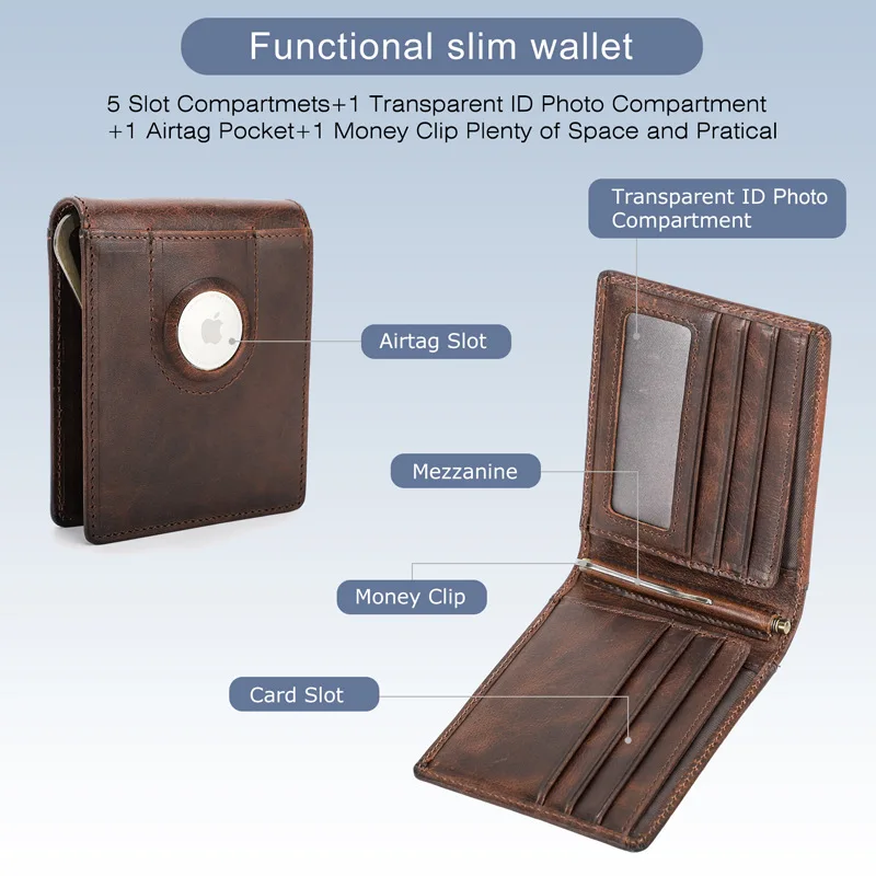 British Style Top Layer Cowhide Men  Anti Loss Tracker Position Multi Functional Horizontal Wallet Coin Purse Holder Men Wallets