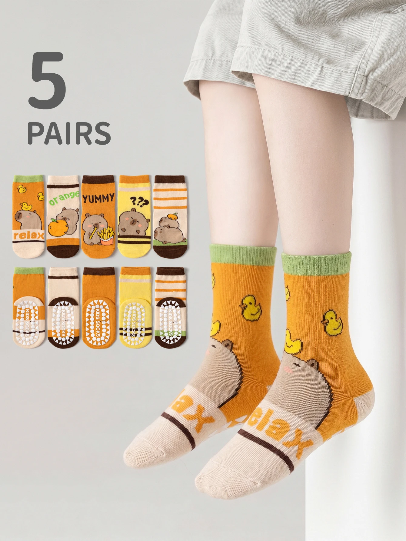 Cotton Anti-Slip Socks Cartoon Capybara Print Floor Socks Soft Breathable Non-Skid Grip