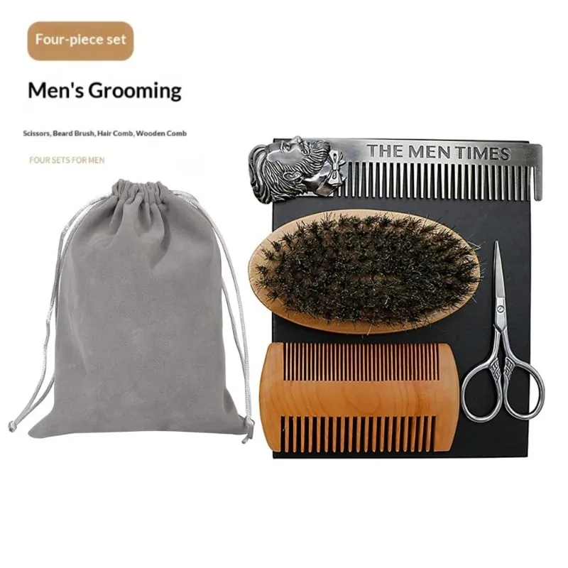 

Набор для ухода за бородой: деревянная щетка и расческа с индивидуальным логотипом, натуральная щетина кабана, инструмент для ухода за усами, подарок для мужчин.