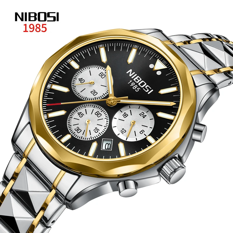 

NIBOSI Brand Fashion Quartz Watch Men Stainless Steel Waterproof Luminous Date Luxury Chronograph Watches Mens Relogio Masculino