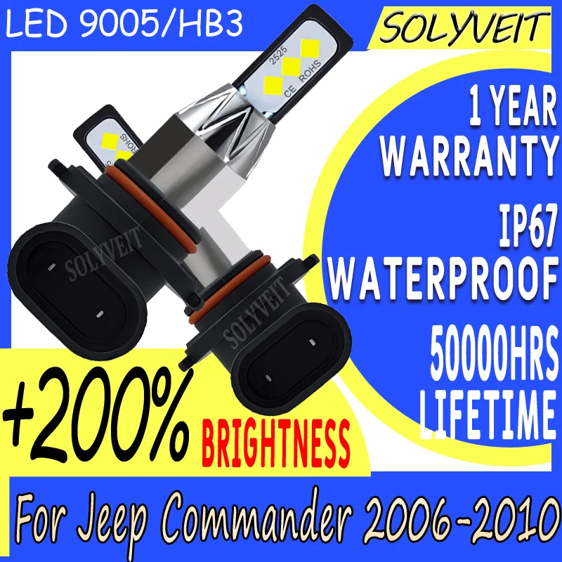 All-Weather IP67 Waterproof Long-Lasting Instant-On Wide Beam 9005 LED High Beam For Jeep Commander 2006 2007 2008 2009 2010