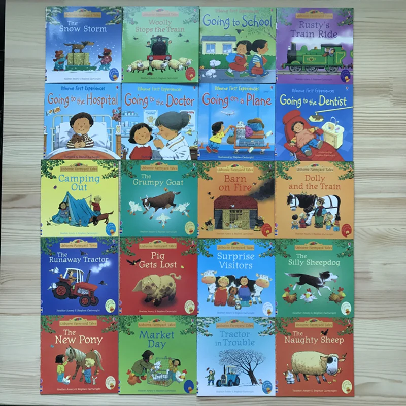 Juego de libros de imágenes de Usborne para niños, libro de cuentos de Farmyard para bebés, historia famosa en inglés, educación, 20 libros