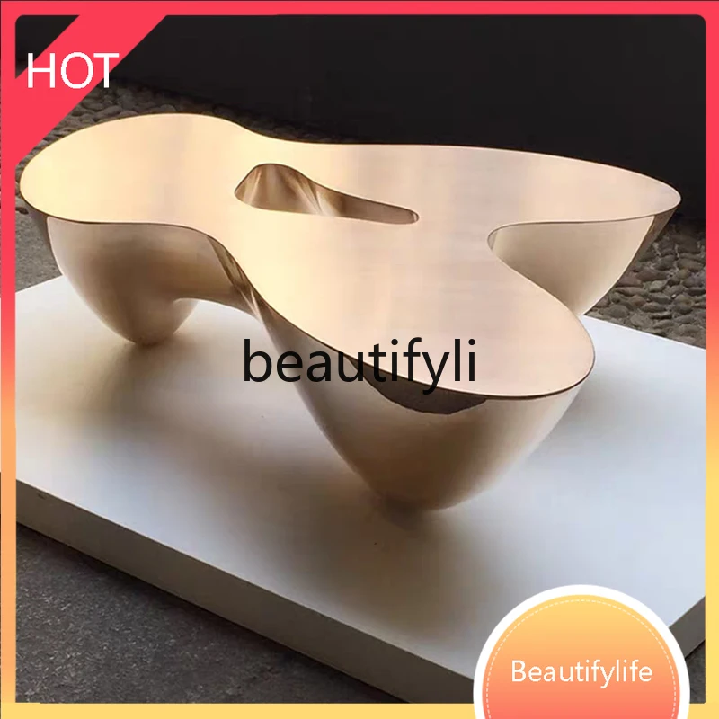 

ss Asmt51Minimalist special-shaped fiberglass hollow fashion tea table triangular coffee table