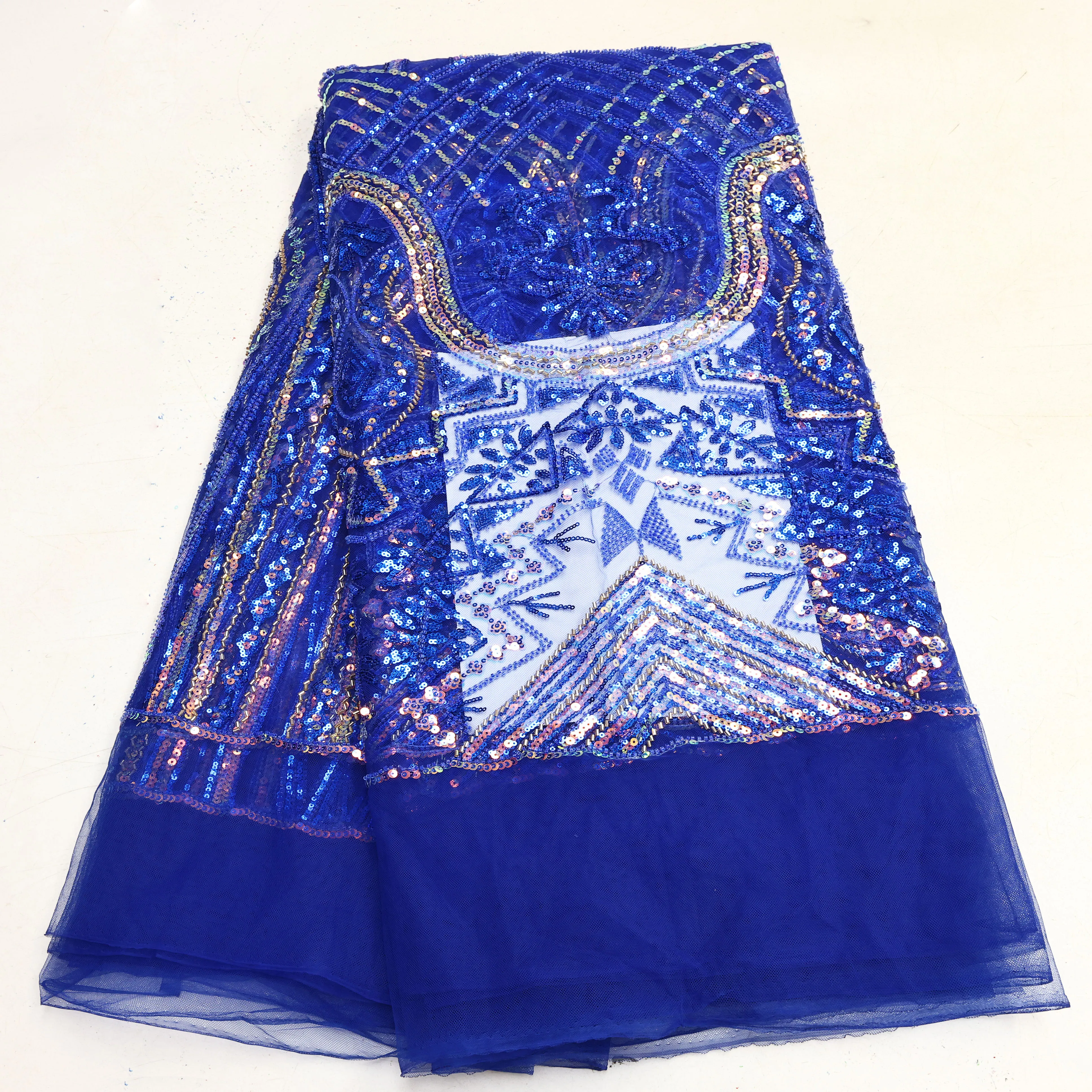 Newest African Luxury Sequins Beaded Tulle Lace Fabric For Evening Dresses Women Beaded Net Lace Material with Stones 5 Yards