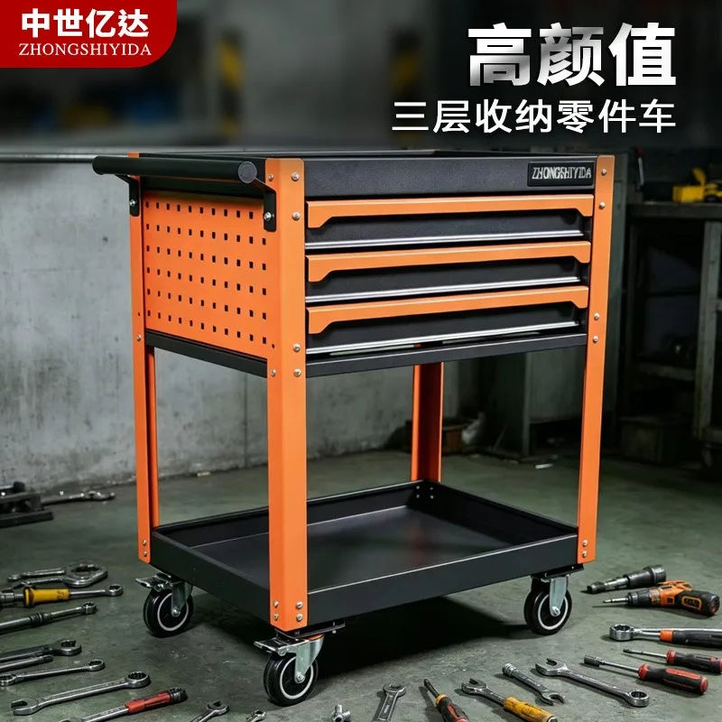 Industrial Open Tool Workbench Multi-layer Mobile Tool Cart Auto Repair Workshop Wheel Repair Tool Storage