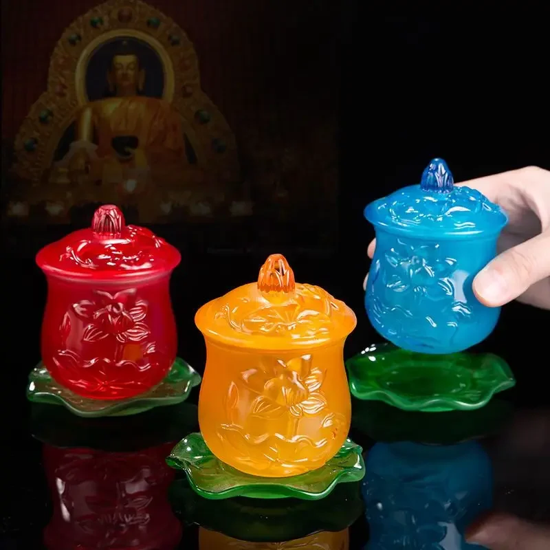 

Красочные стеклянные чашки для подачи воды, стекло Будды, буддийский зал Гуаньинь, украшение для гостиной, святая вода, чашка для очищенной воды, 1 шт.