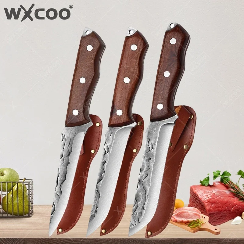 WXCOO Hand Forged Butcher's Knife for Deboning Kitchen Multi-Purpose Cutting and Skinning Stainless Steel Meat Cleaver Knife